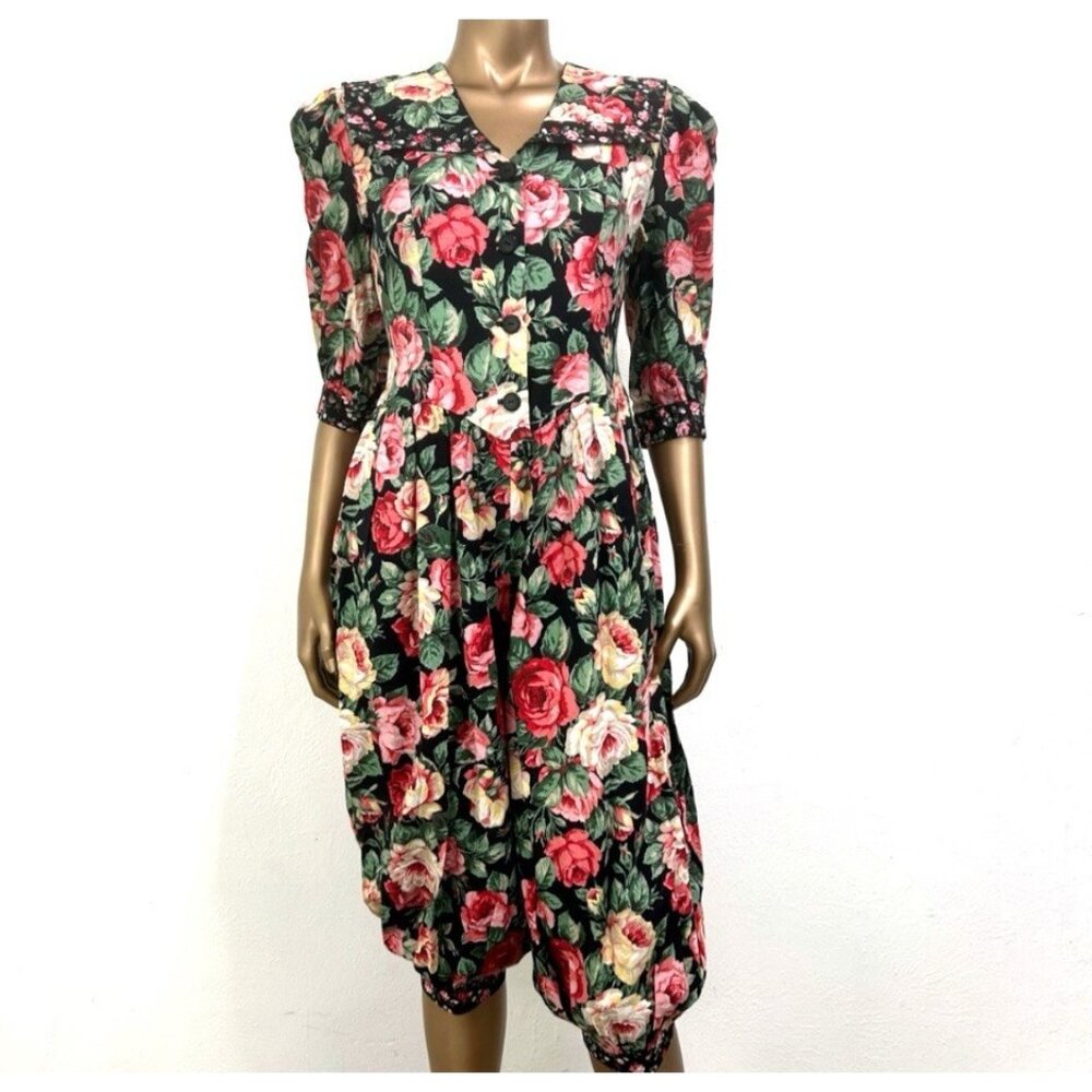Vintage 80s 90s Floral Jumpsuit Romper‎ Cottagecore Garden Party Boho Size XS-S